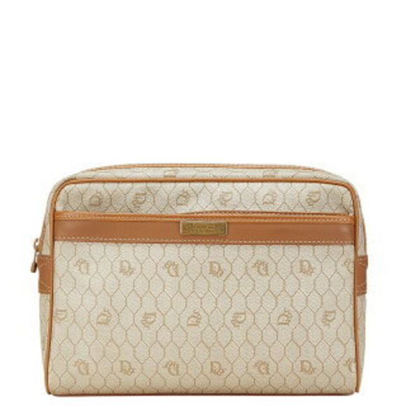 Dior Honeycomb Clutch Bag Shoulder Bag Beige Brown Leather - Picture 1 of 7